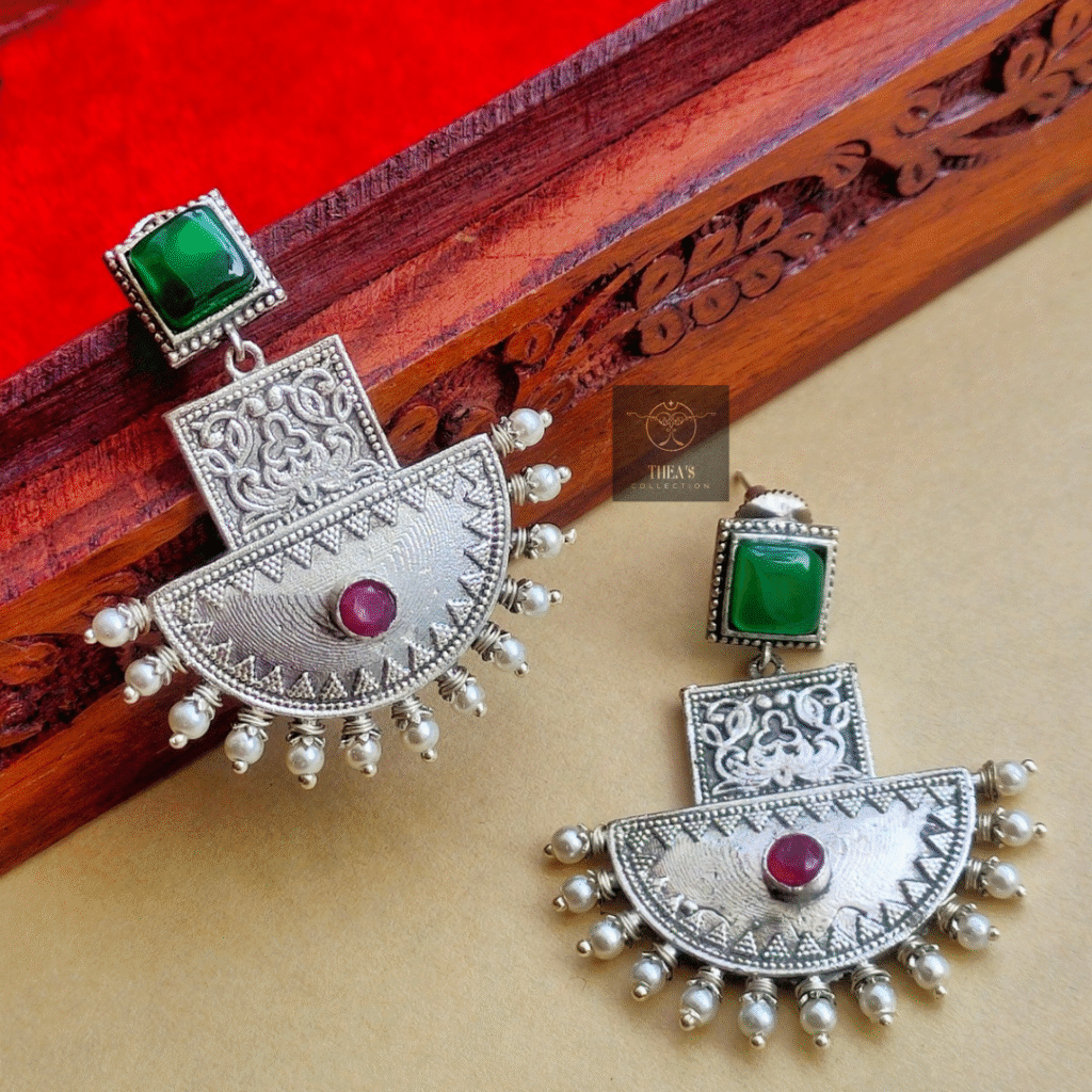 Thea's Silver Look-Alike Chandbali Earrings