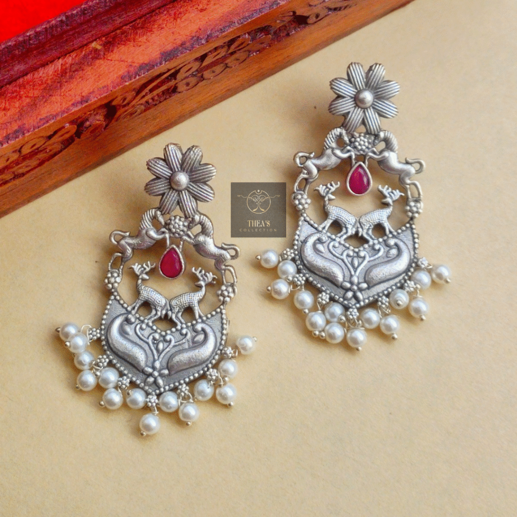Thea's Silver Look-Alike Earrings with Intricate Design