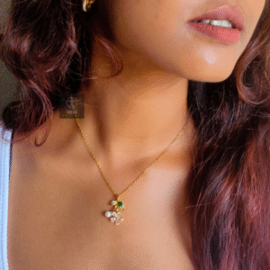 Thea's Floral Pearl and Green Enamel Necklace
