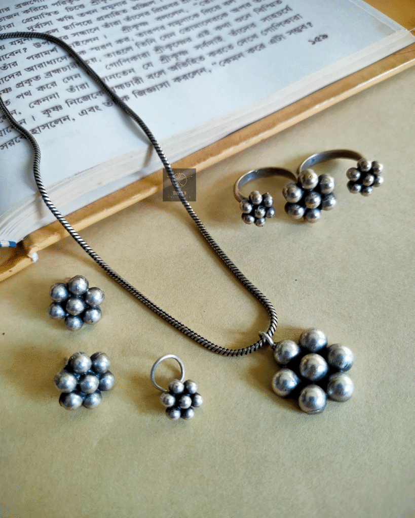 Thea's Silver Look-Alike Cluster Jewellery Set
