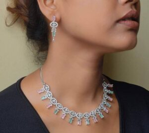 Thea's Pastel Colored AD Stone Studded Necklace Set