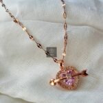 Thea's Pink Crystal Heart Rose Gold Necklace - view 1