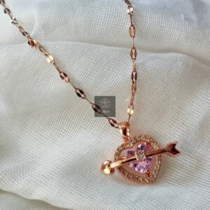 Thea's Pink Crystal Heart Rose Gold Necklace