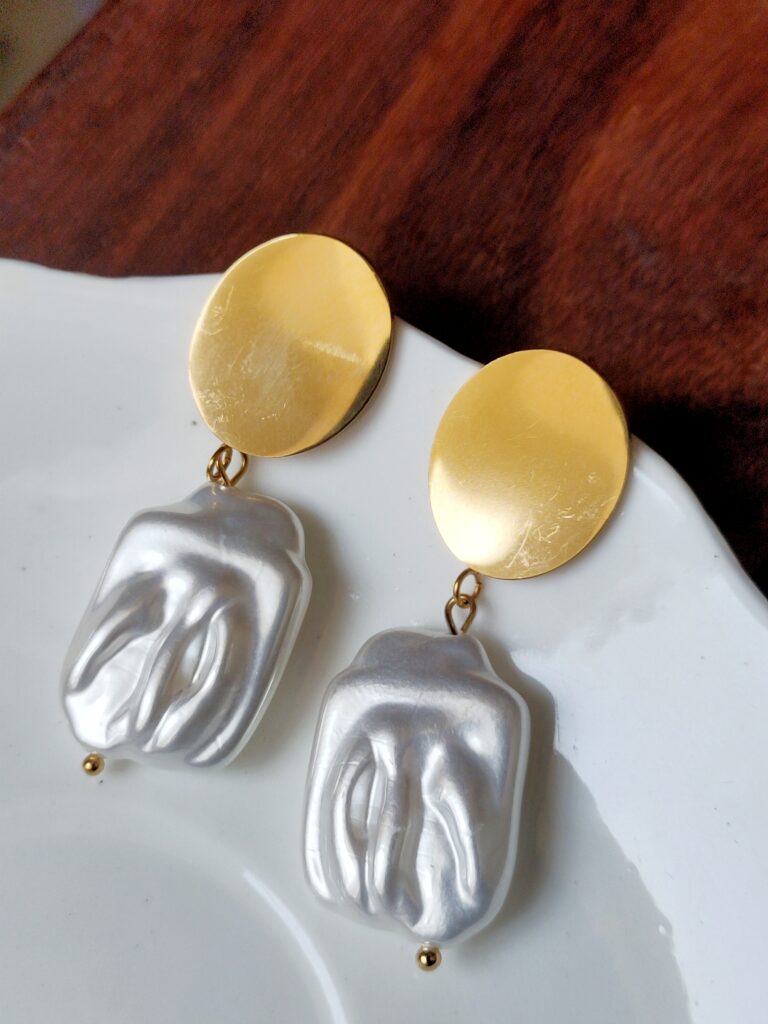 Thea's Modern Gold & Barouque Stone Drop Earrings