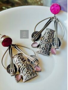 Thea's Statement Silver Look-Alike Earrings with Druzy Stone