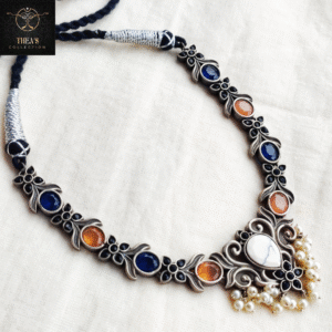 Thea's Floral Motif Necklace with Pearl Drops