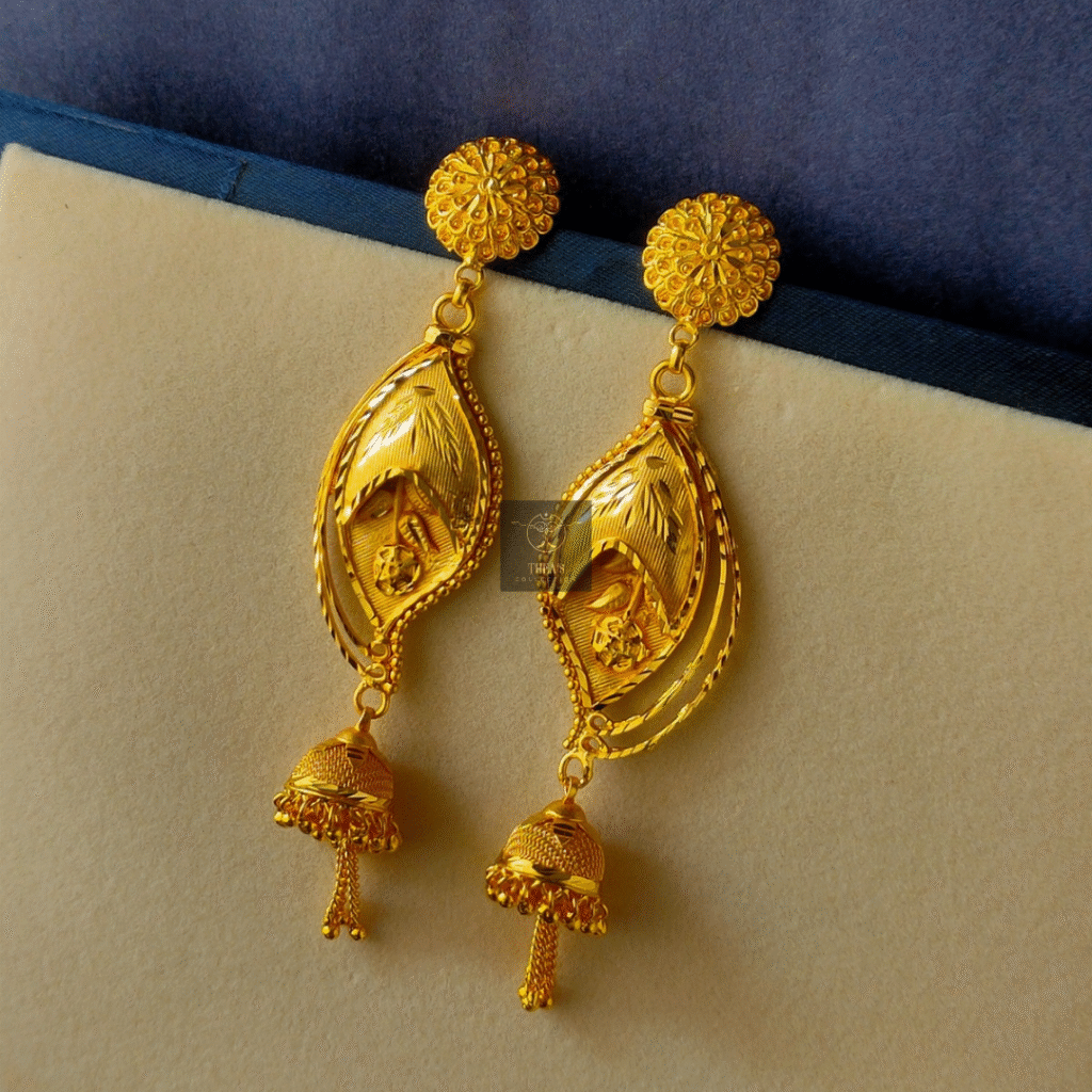 Thea's Gold-Plated Leaf Motif Jhumka Drop Earrings