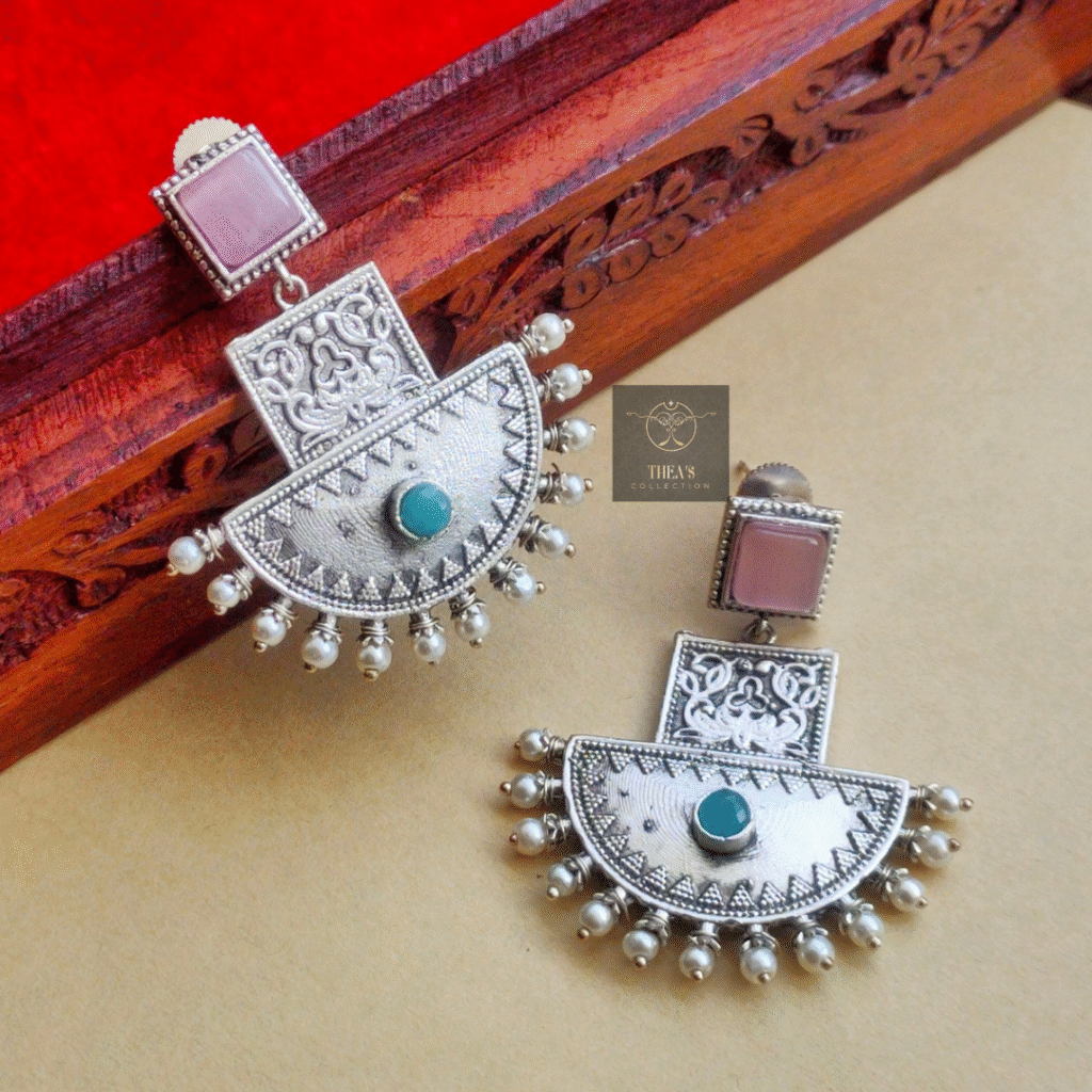 Thea's Silver Look-Alike Chandbali Earrings