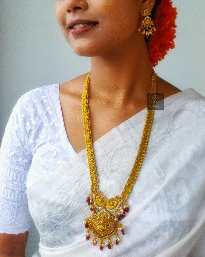 Thea's Lakshmi Pendant Haram Aaram Coin Long Necklace Set
