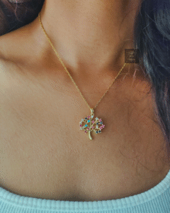 Thea's Multi-Colored Stone Tree Pendant Necklace