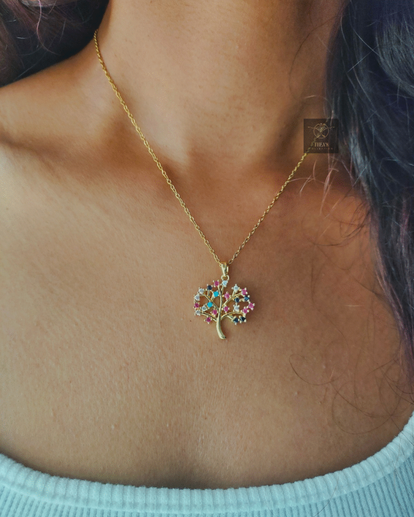Thea's Multi-Colored Stone Tree Pendant Necklace