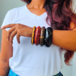 Thea's Bold Wooden Bangle Stack - view 1