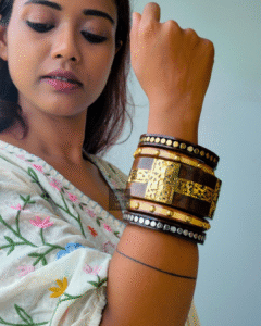 Thea's Textured & Metallic Wooden Bangle Stack