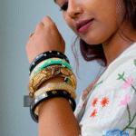 Thea's Colorful Wooden & Resin Bangle Stack - view 2