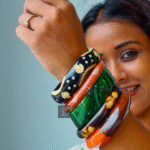 Thea's Colorful Wooden & Resin Bangle Stack - view 2
