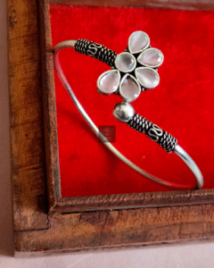Thea's Silver Look-Alike Pink Stone Openable Bangle