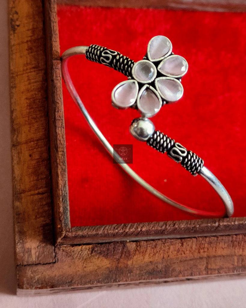 Thea's Silver Look-Alike Pink Stone Openable Bangle