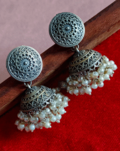 Thea's Silver Look-Alike Pearl Cluster Jhumka Earrings