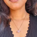 Thea's Pink Crystal Heart Rose Gold Necklace - view 2