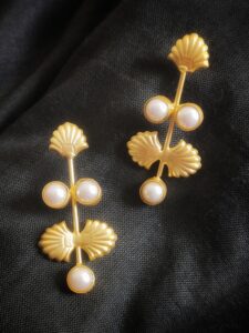 Thea's Brass Shell Motif Pearl Danglers