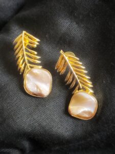 Thea's Brass Leaf Motif Pearl Studs