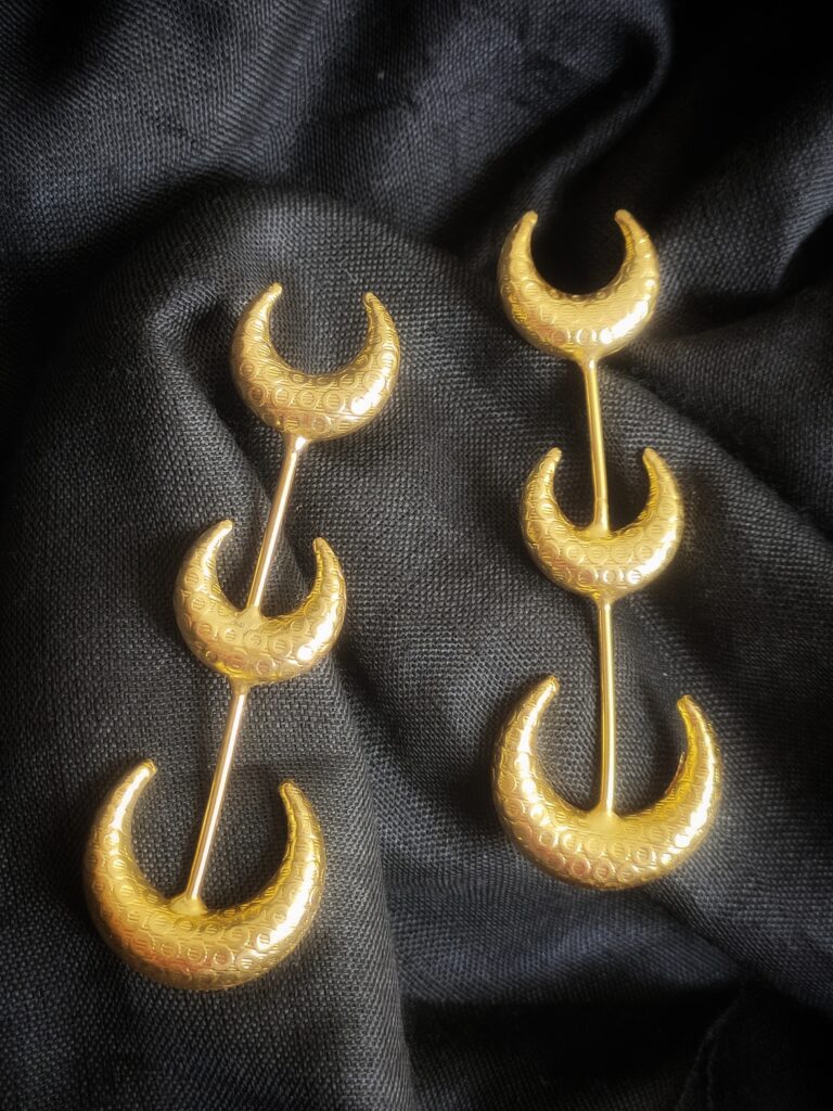 Thea's Brass Layered Crescent Moon Danglers