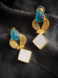 Thea's Blue Leaf & Mother of Pearl Geometric Earrings