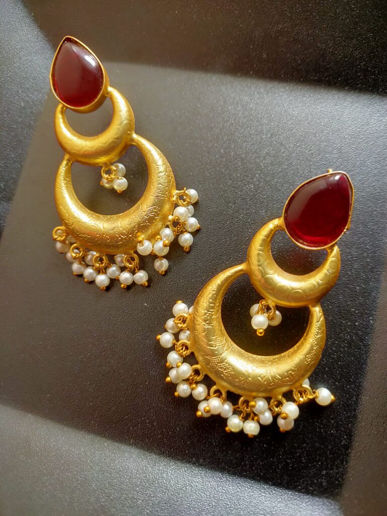 Thea's Golden Brass Crescent Drop Earrings with Pearls