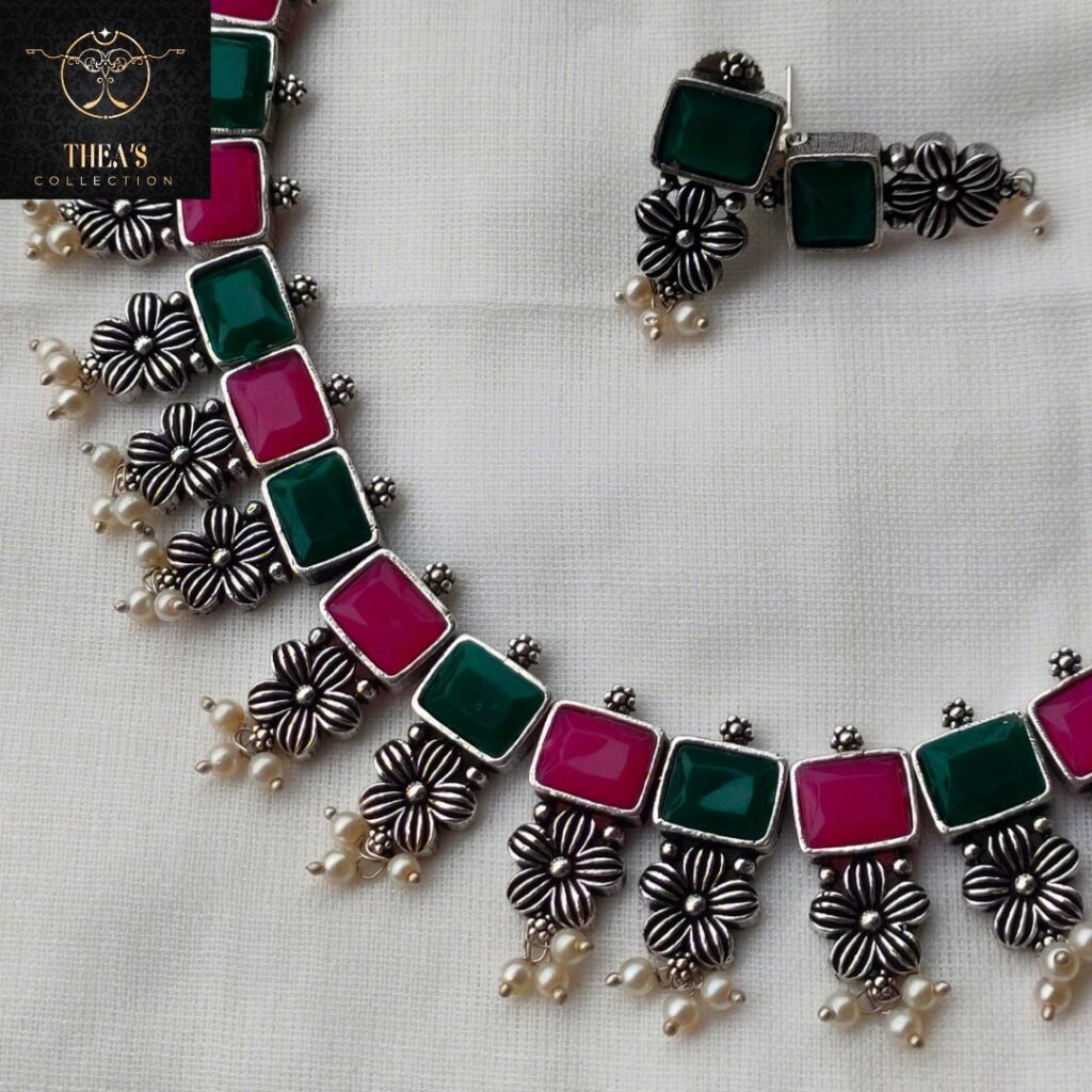 Thea's Silver Look-Alike Stone Necklace Set