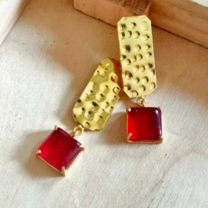 Thea's Red Stone Hammered Drop Earrings