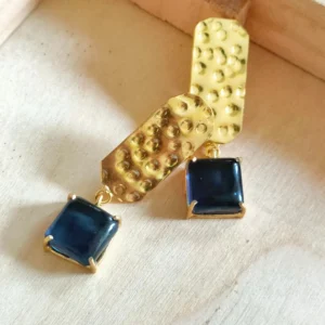 Thea's Blue Stone Hammered Drop Earrings