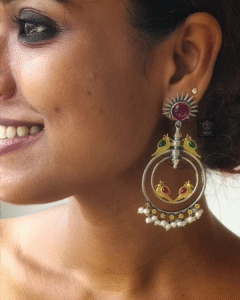 Thea's Sunburst Dual-Tone Peacock Charm Earrings