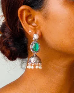 Thea's Radiant Green Silver Look-Alike Earrings