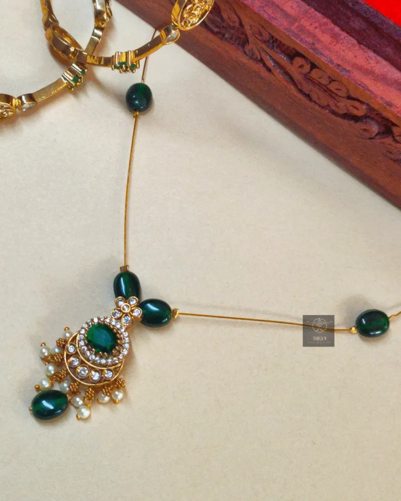 Thea's Emerald Green Stone CZ Stone Invisible Necklace