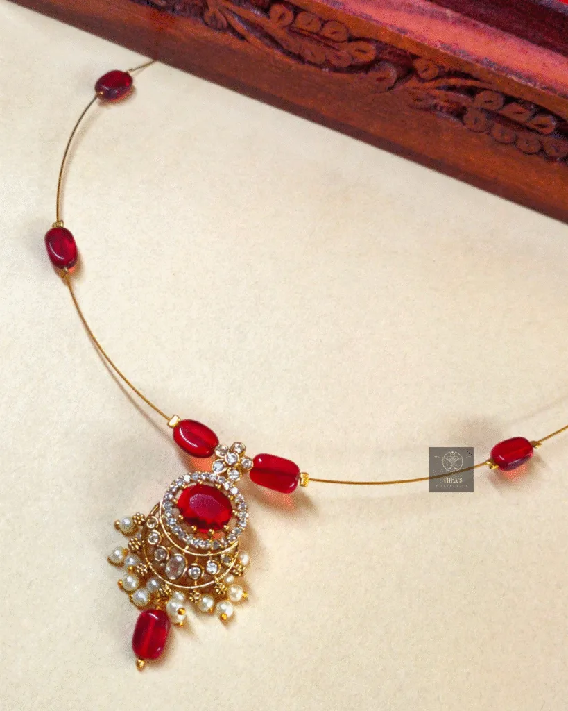 Thea's Radiating Red CZ Stone Invisible Chain Necklace