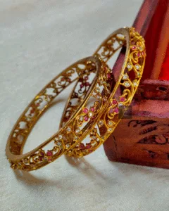 Thea's Dual Tone Ruby and Emerald CZ Stones Bangle Set