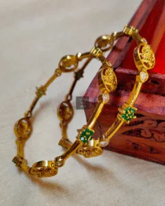 Thea's Lakshmi Motif with CZ Stones Sleek Bangle Set