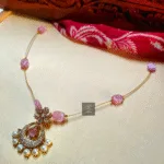 Thea's Ruby Pink Pendant with Pearl Drops Invisible Chain Necklace - view 1