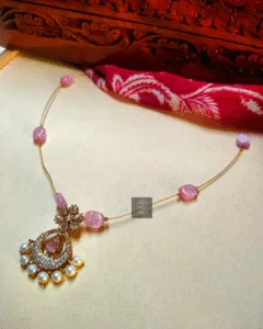Thea's Ruby Pink Pendant with Pearl Drops Invisible Chain Necklace
