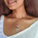 Thea's Ruby Pink Pendant with Pearl Drops Invisible Chain Necklace - view 2
