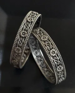 Thea's Antique Floral Pattern Bangle Pair