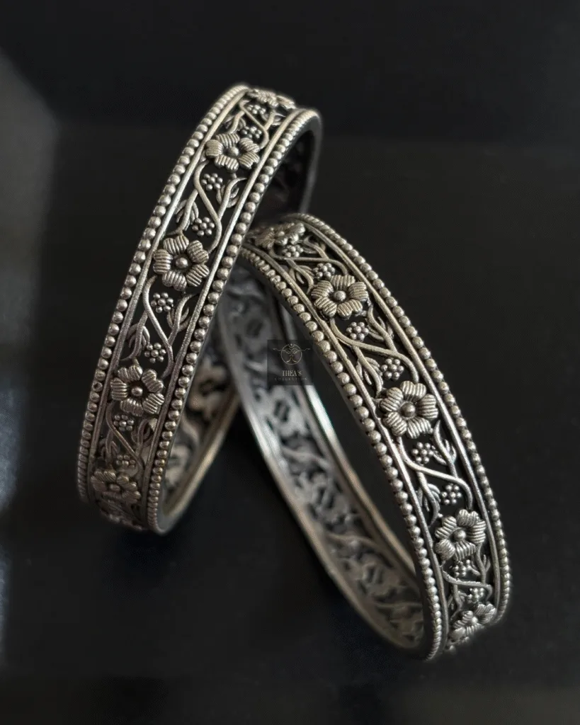 Thea's Antique Floral Pattern Bangle Pair