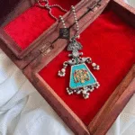 Thea's Fusion Turquoise Stone Meenakari Pendant Necklace Set - view 2
