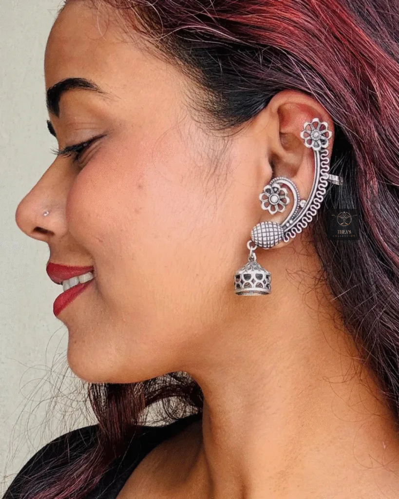 Thea's Silver Look-Alike Floral Earcuffs