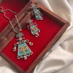 Thea's Fusion Turquoise Stone Meenakari Pendant Necklace Set - view 1