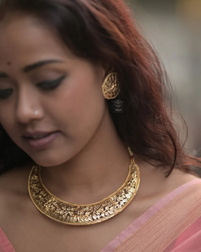 Thea's Collection handcrafted necklace and earrings, worn - craftsmanship
