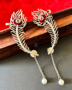 Thea's Peacock Feather Earcuffs with Pearl Drops
