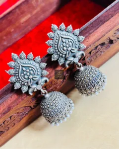 Thea's Royal Paisley Oxidised Silver Jhumka
