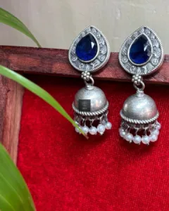 Thea's Royal Sapphire Silver Oxidised Jhumka