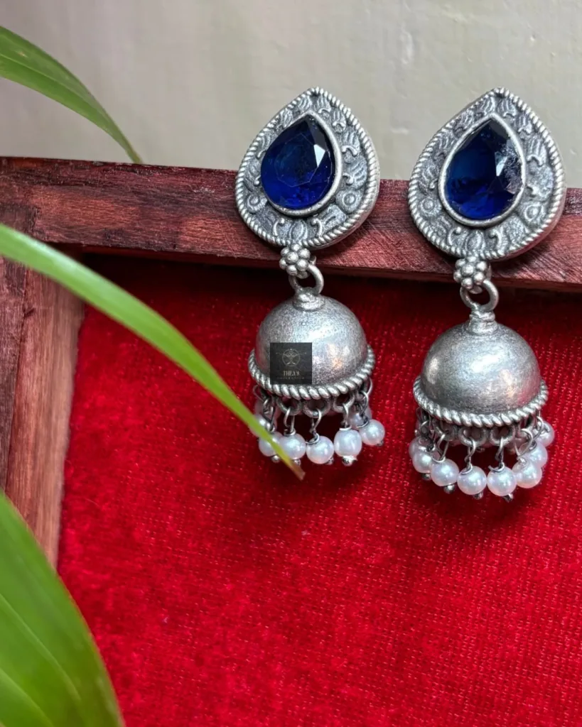 Thea's Royal Sapphire Silver Oxidised Jhumka
